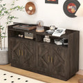 Spliced Panel Buffet Sideboard Cabinet with Open Shelf & Metal Handles – 55 Inch