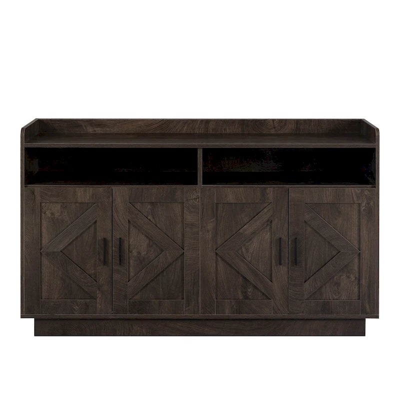 Spliced Panel Buffet Sideboard Cabinet with Open Shelf & Metal Handles – 55 Inch