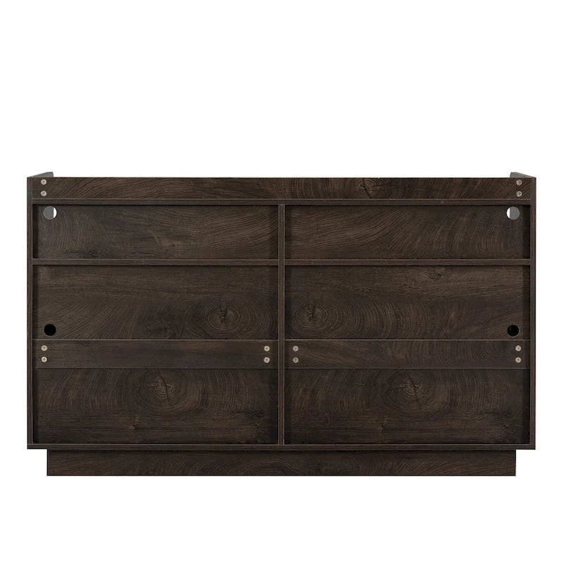 Spliced Panel Buffet Sideboard Cabinet with Open Shelf & Metal Handles – 55 Inch