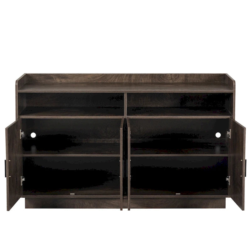 Spliced Panel Buffet Sideboard Cabinet with Open Shelf & Metal Handles – 55 Inch