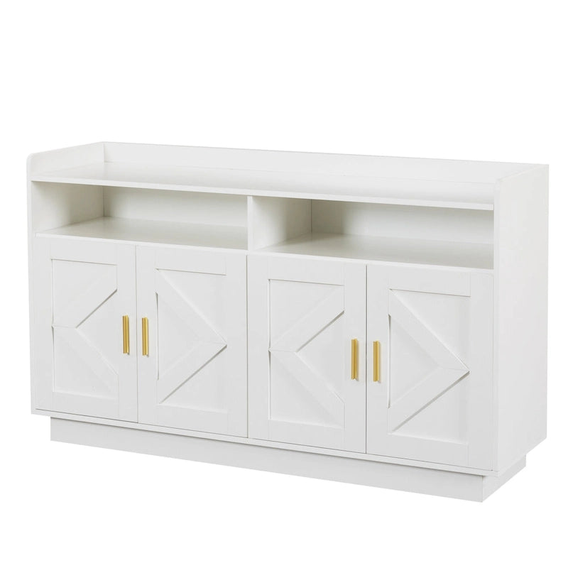 Spliced Panel Buffet Sideboard Cabinet with Open Shelf & Metal Handles – 55 Inch