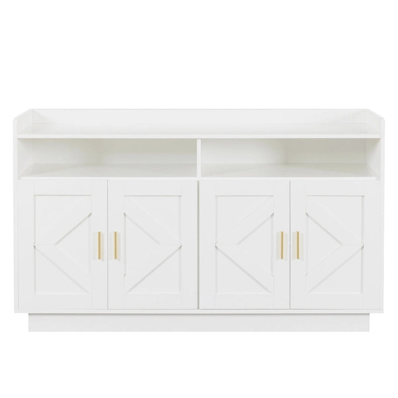 Spliced Panel Buffet Sideboard Cabinet with Open Shelf & Metal Handles – 55 Inch