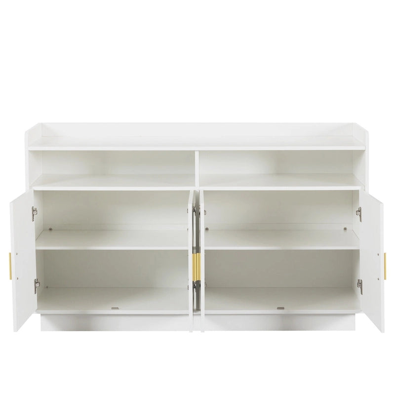 Spliced Panel Buffet Sideboard Cabinet with Open Shelf & Metal Handles – 55 Inch