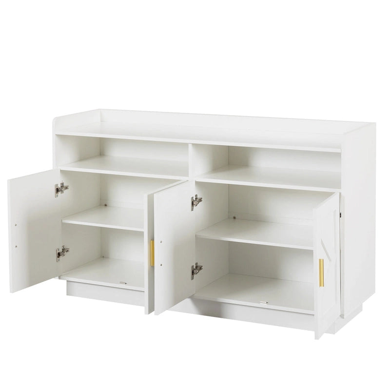 Spliced Panel Buffet Sideboard Cabinet with Open Shelf & Metal Handles – 55 Inch