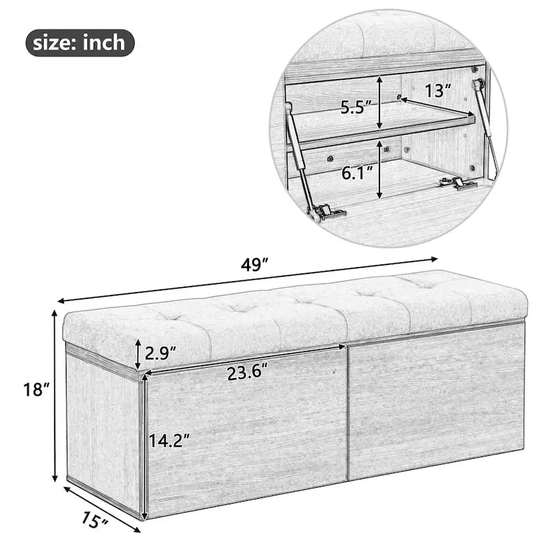 Entryway Storage Bench with Padded Seat & Double-Door Cabinet