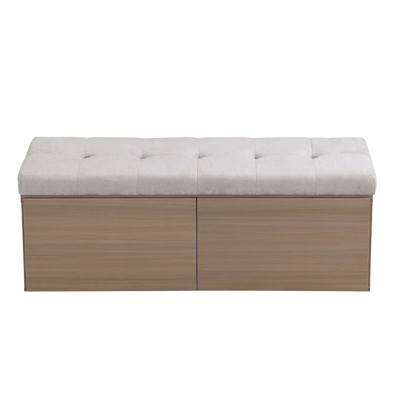 Entryway Storage Bench with Padded Seat & Double-Door Cabinet