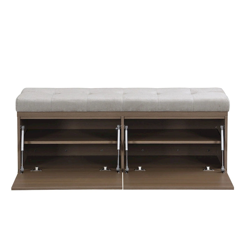 Entryway Storage Bench with Padded Seat & Double-Door Cabinet