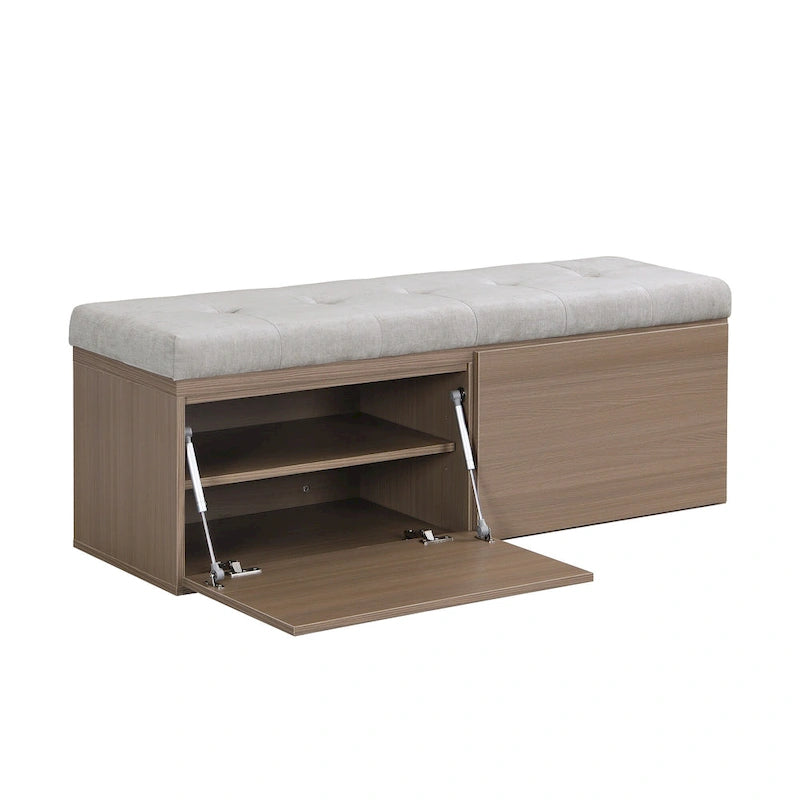 Entryway Storage Bench with Padded Seat & Double-Door Cabinet