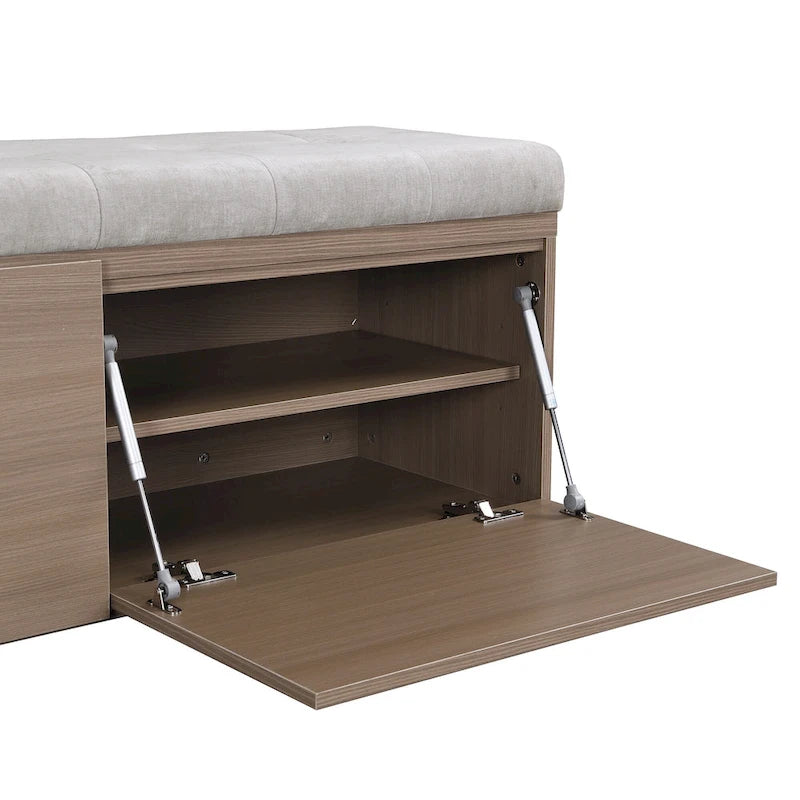 Entryway Storage Bench with Padded Seat & Double-Door Cabinet