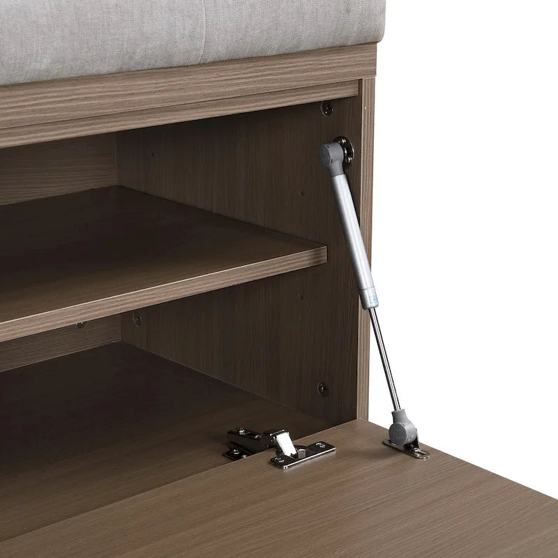 Entryway Storage Bench with Padded Seat & Double-Door Cabinet