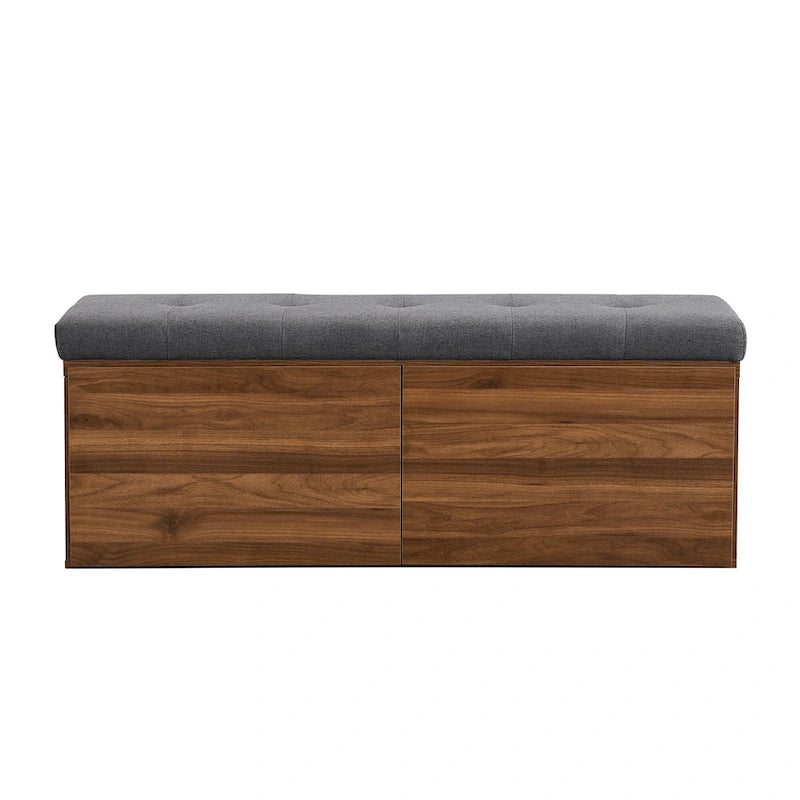 Entryway Storage Bench with Padded Seat & Double-Door Cabinet