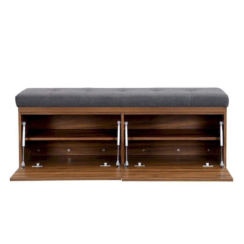 Entryway Storage Bench with Padded Seat & Double-Door Cabinet
