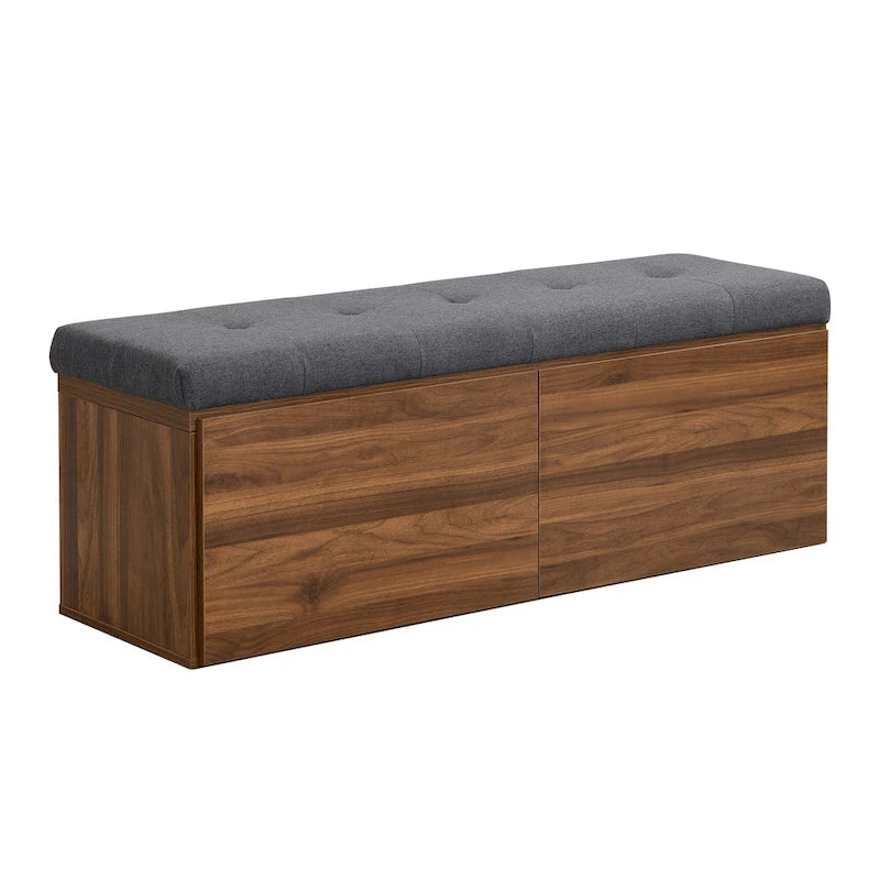 Entryway Storage Bench with Padded Seat & Double-Door Cabinet