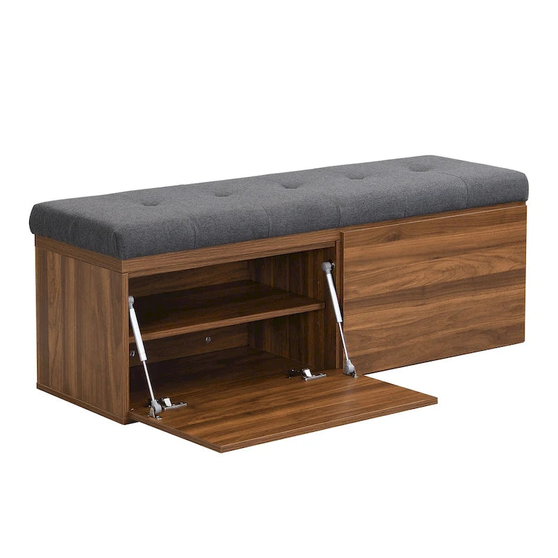 Entryway Storage Bench with Padded Seat & Double-Door Cabinet