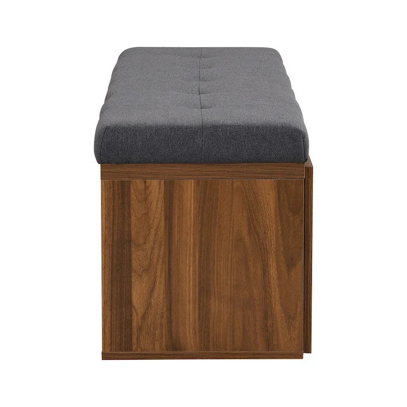 Entryway Storage Bench with Padded Seat & Double-Door Cabinet
