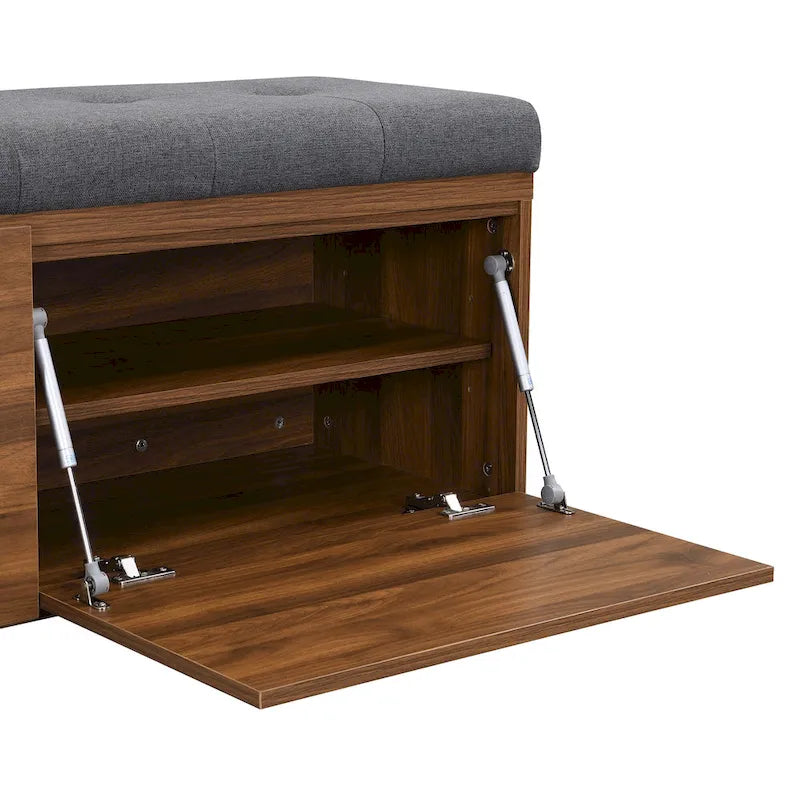 Entryway Storage Bench with Padded Seat & Double-Door Cabinet