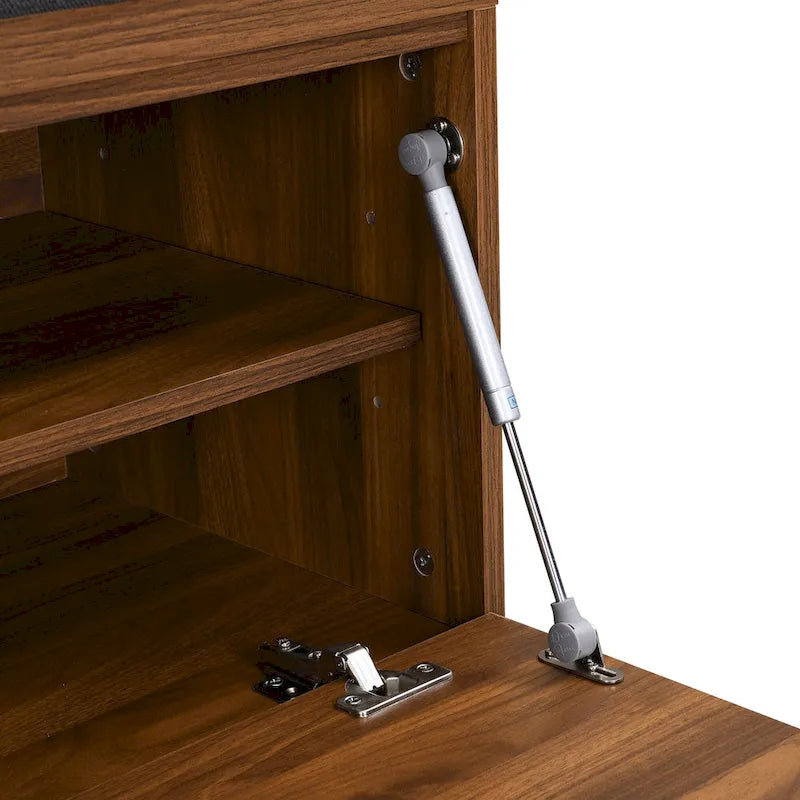 Entryway Storage Bench with Padded Seat & Double-Door Cabinet