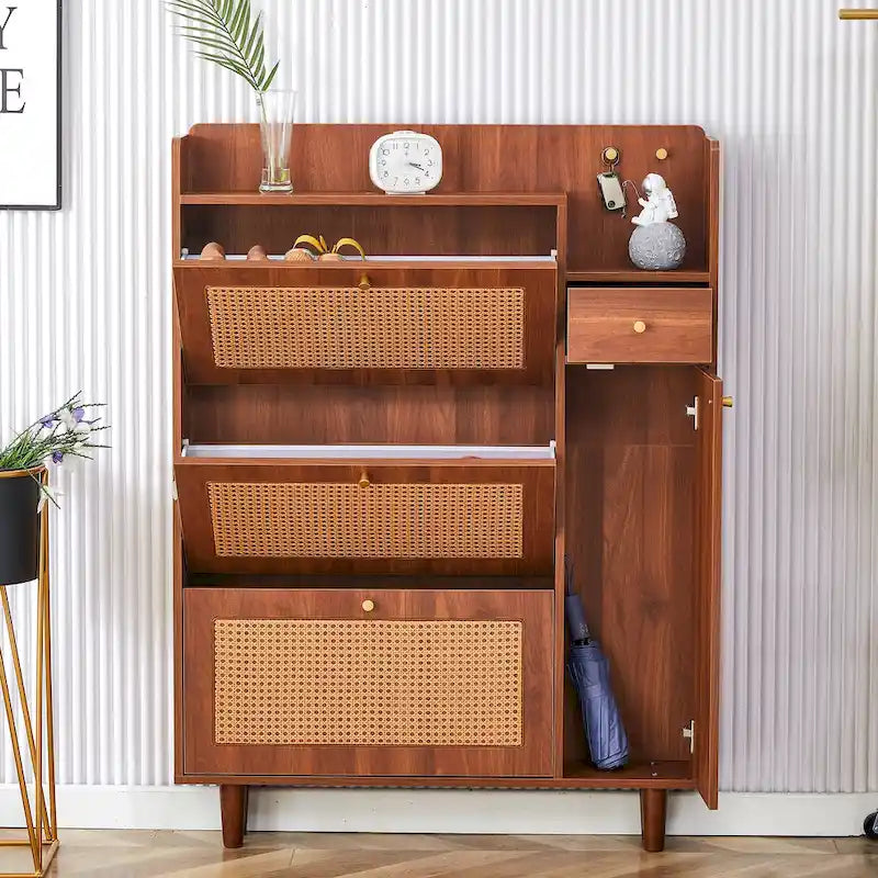 Japanese Rattan-Weave Storage Cabinet | Minimalist Entryway Shoe Cabinet