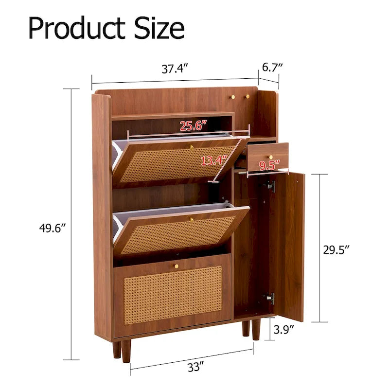 Japanese Rattan-Weave Storage Cabinet | Minimalist Entryway Shoe Cabinet