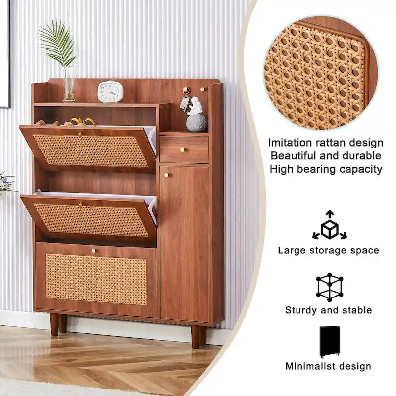Japanese Rattan-Weave Storage Cabinet | Minimalist Entryway Shoe Cabinet