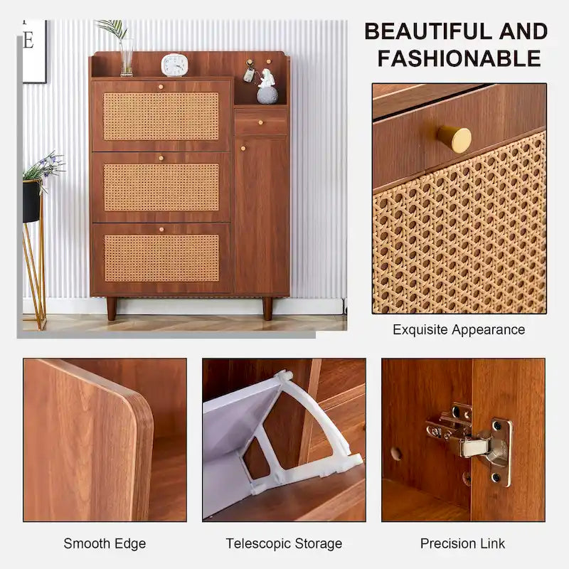 Japanese Rattan-Weave Storage Cabinet | Minimalist Entryway Shoe Cabinet