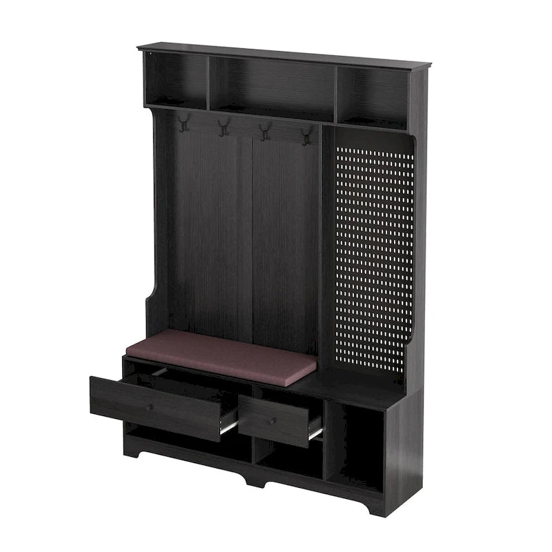 5-in-1 Entryway Hall Tree with Shoe Bench, Pegboard, Coat Hooks and Storage Shelves