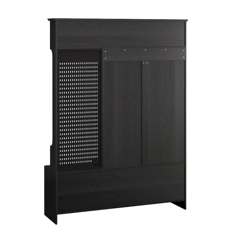 5-in-1 Entryway Hall Tree with Shoe Bench, Pegboard, Coat Hooks and Storage Shelves