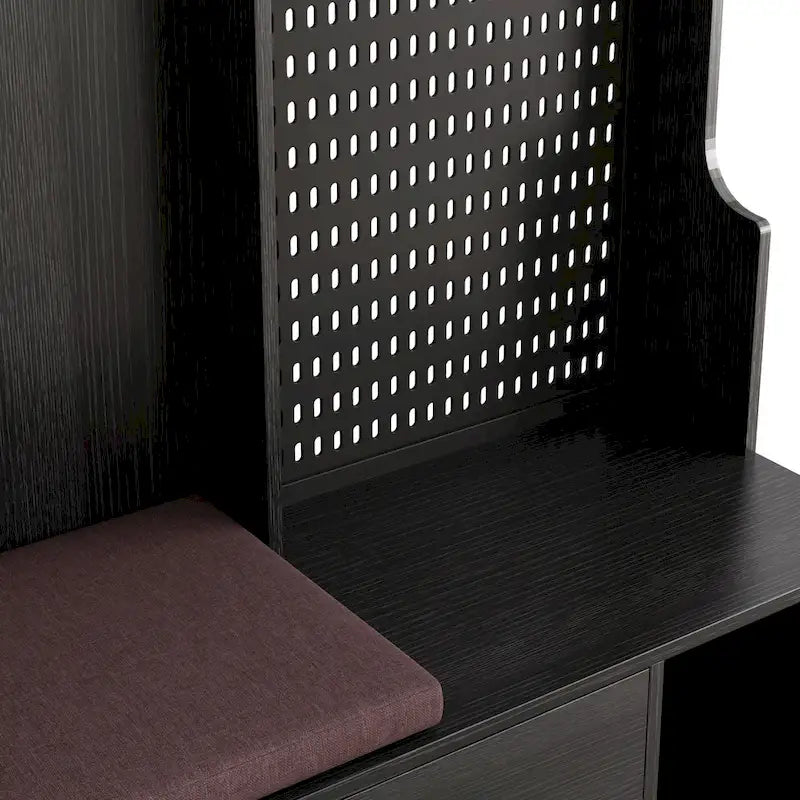 5-in-1 Entryway Hall Tree with Shoe Bench, Pegboard, Coat Hooks and Storage Shelves
