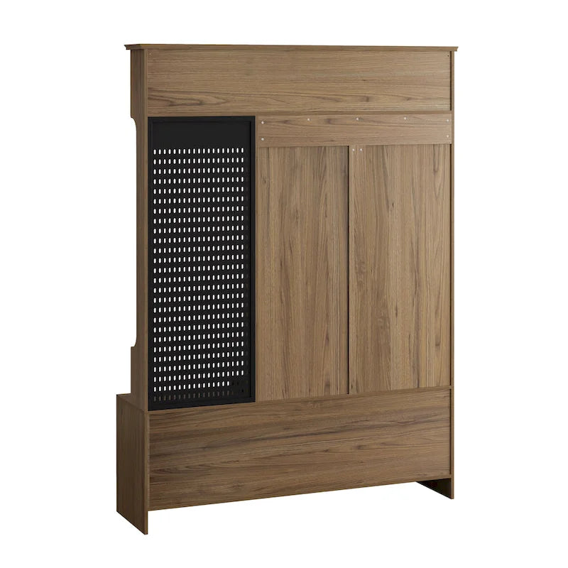 5-in-1 Entryway Hall Tree with Shoe Bench, Pegboard, Coat Hooks and Storage Shelves