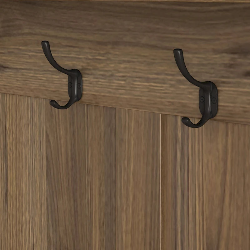 5-in-1 Entryway Hall Tree with Shoe Bench, Pegboard, Coat Hooks and Storage Shelves
