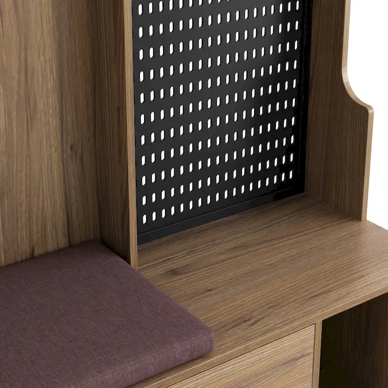 5-in-1 Entryway Hall Tree with Shoe Bench, Pegboard, Coat Hooks and Storage Shelves