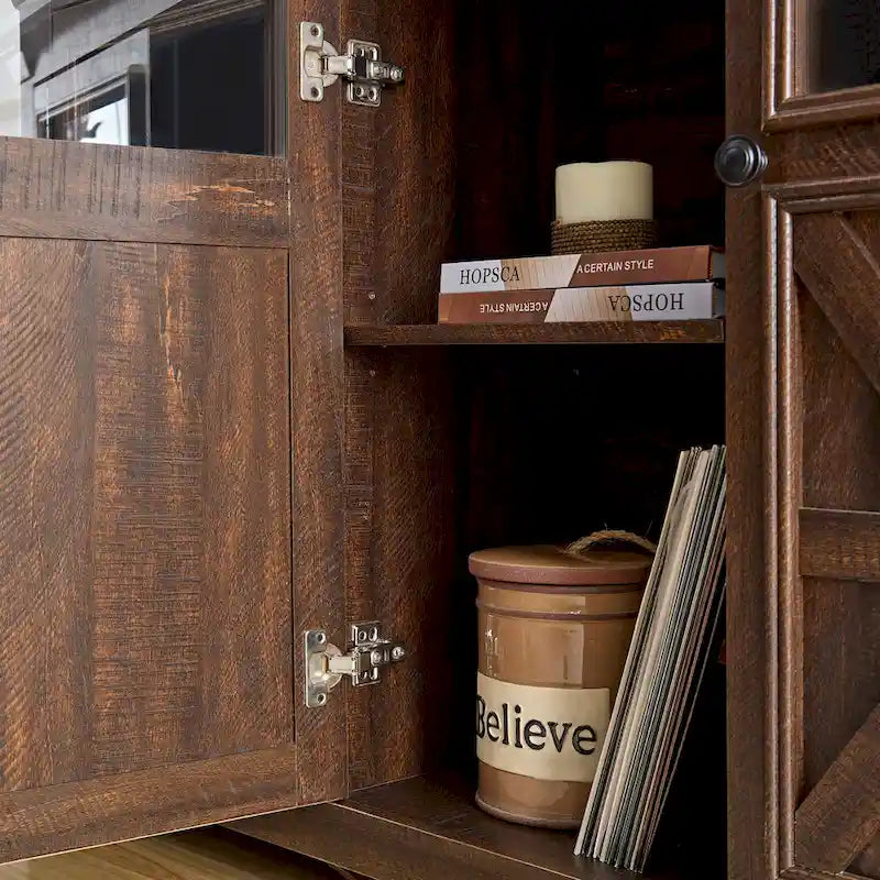 Farmhouse Sideboard Buffet Cabinet with 3 Barn Doors and Adjustable Shelf