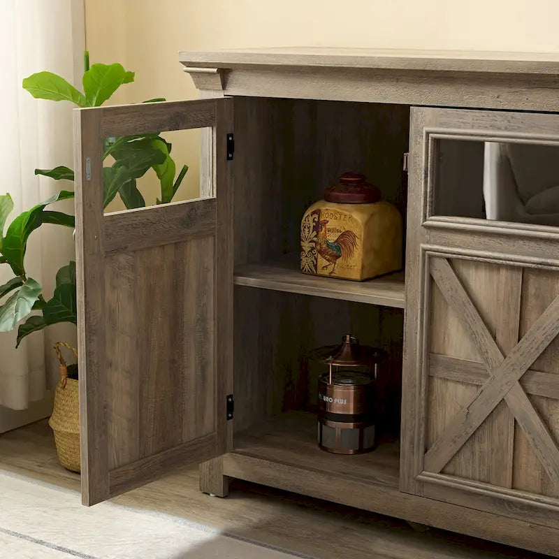 Farmhouse Sideboard Buffet Cabinet with 3 Barn Doors and Adjustable Shelf