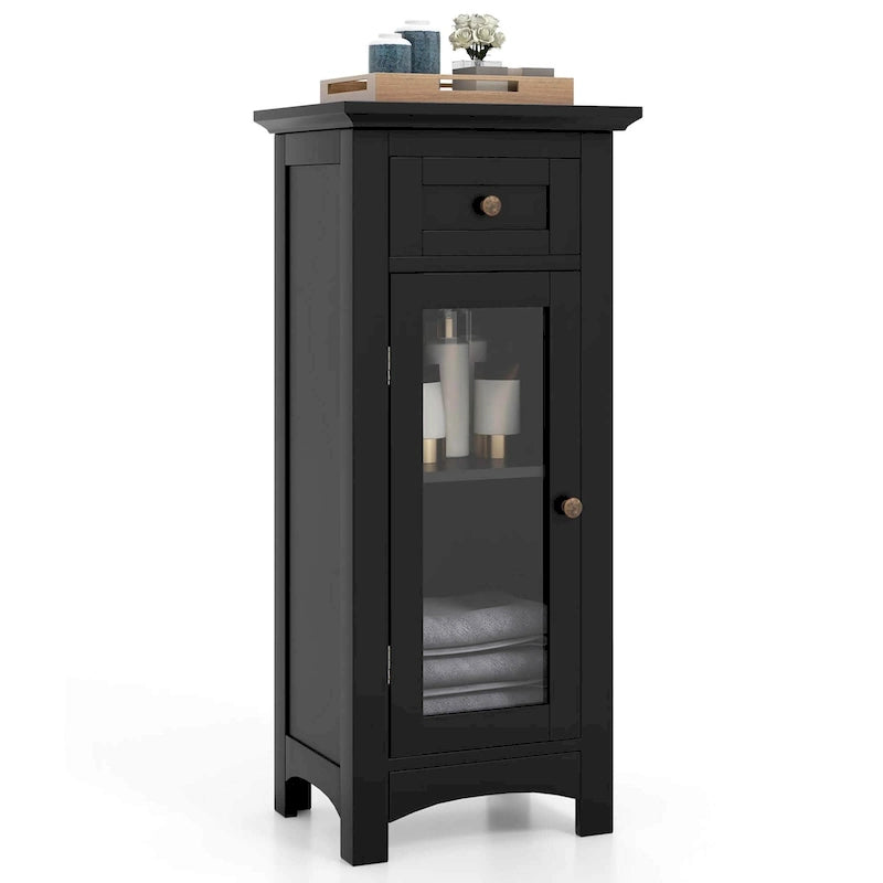 Bathroom Floor Cabinet with Tempered Glass Door and Drawer