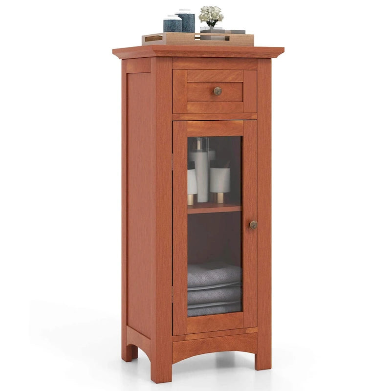 Bathroom Floor Cabinet with Tempered Glass Door and Drawer