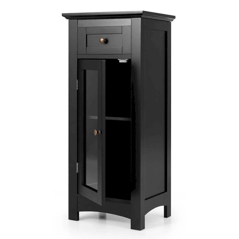 Bathroom Floor Cabinet with Tempered Glass Door and Drawer
