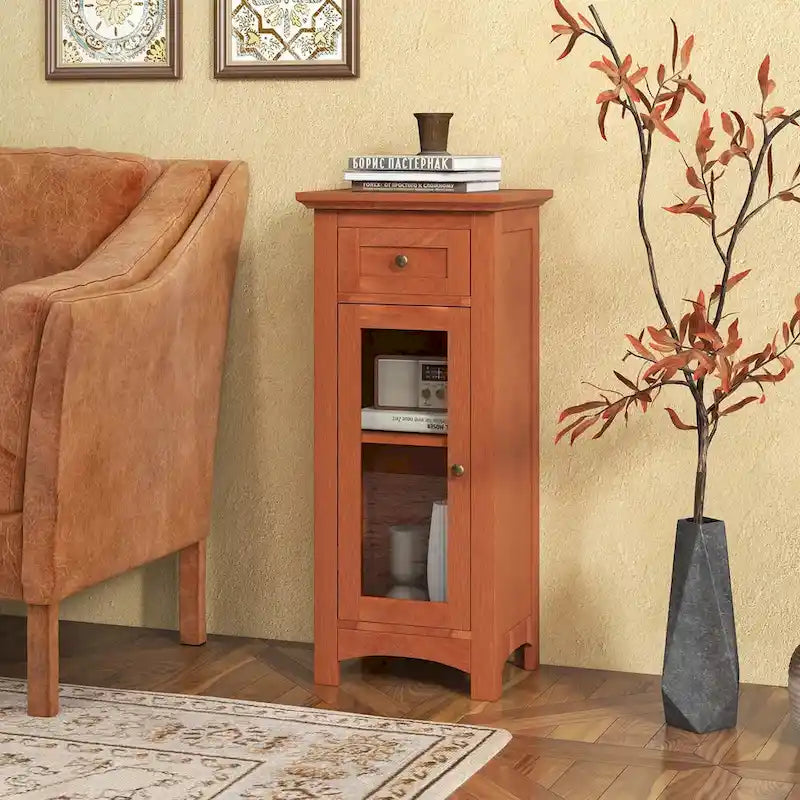 Bathroom Floor Cabinet with Tempered Glass Door and Drawer