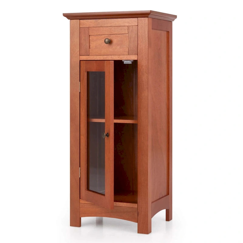Bathroom Floor Cabinet with Tempered Glass Door and Drawer