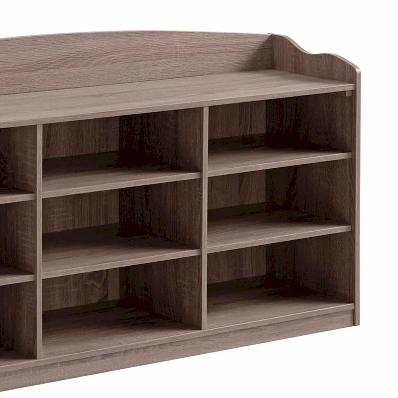 Entryway Shoe Bench with 9 Open Storage Compartments and Cushioned Seat