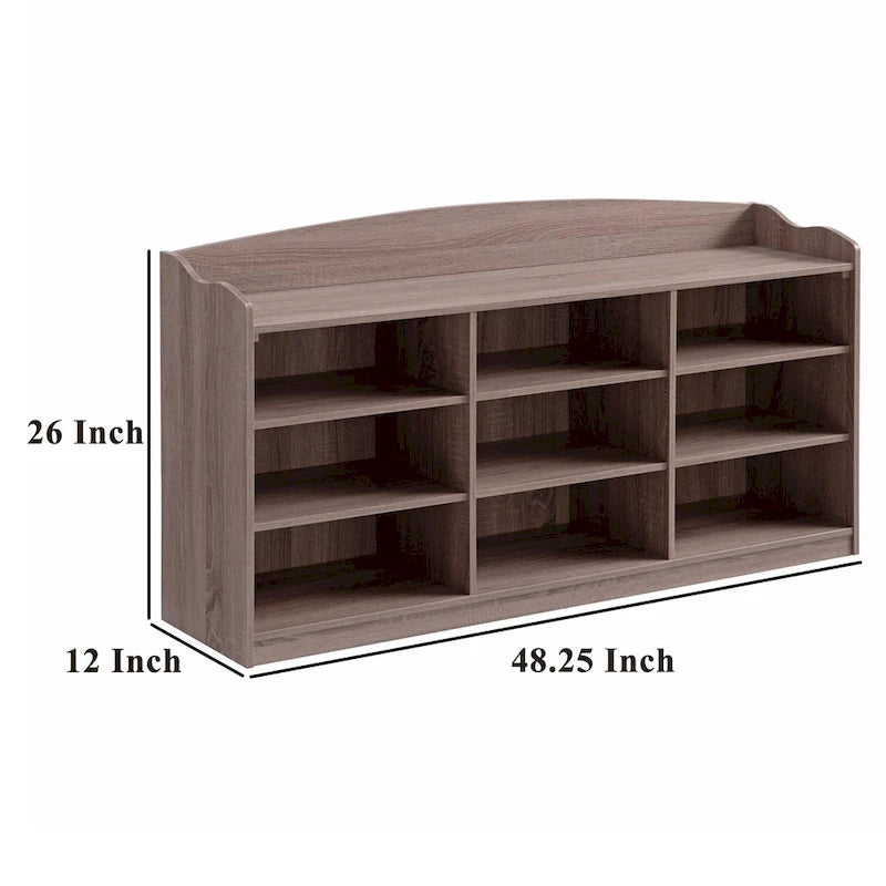 Entryway Shoe Bench with 9 Open Storage Compartments and Cushioned Seat