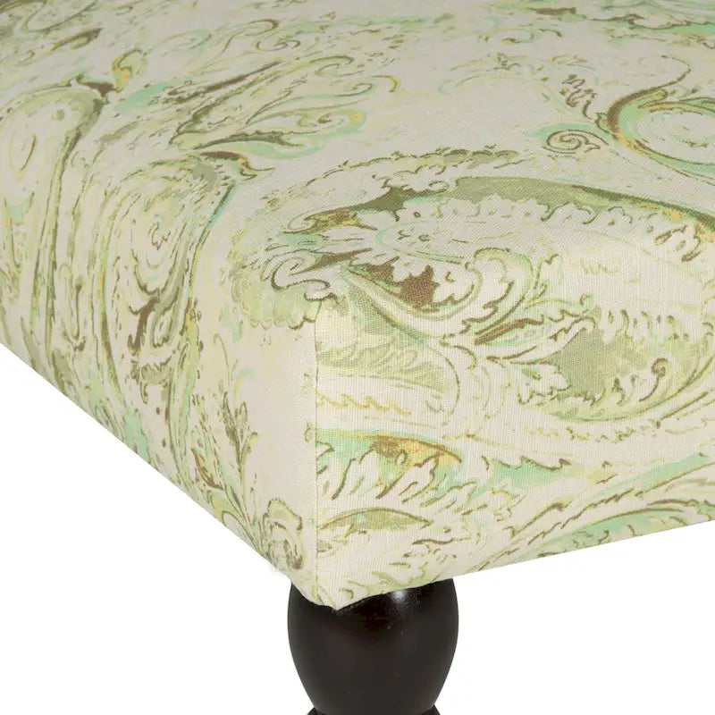 Paisley Print Upholstered Bench with Espresso Turned Legs
