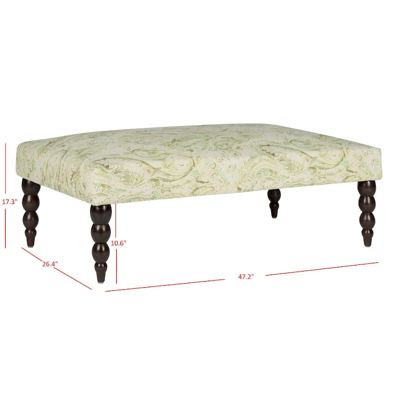 Paisley Print Upholstered Bench with Espresso Turned Legs