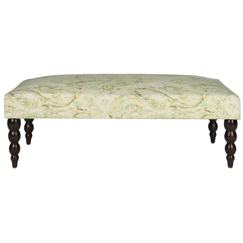 Paisley Print Upholstered Bench with Espresso Turned Legs