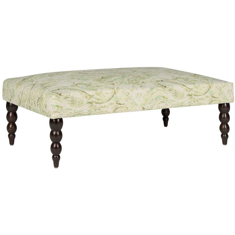 Paisley Print Upholstered Bench with Espresso Turned Legs