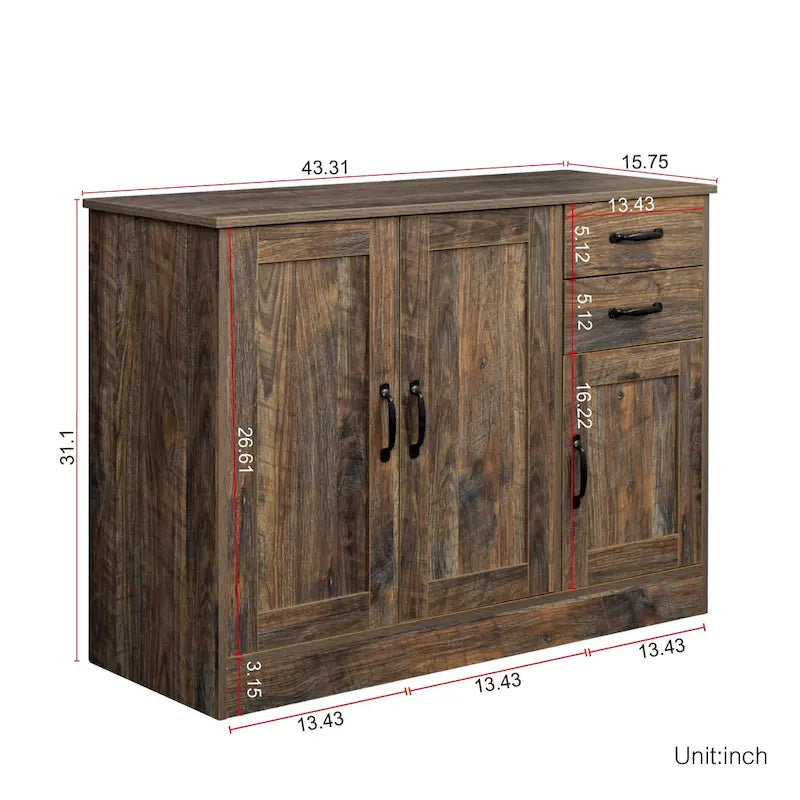 Modern Wood Buffet Sideboard with 3 Doors & 2 Drawers