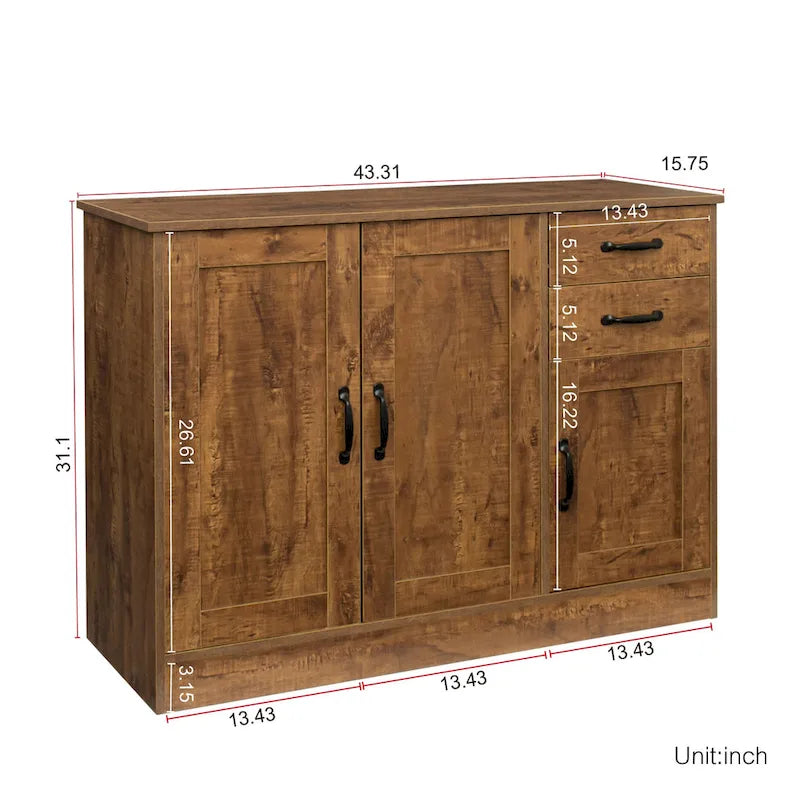 Modern Wood Buffet Sideboard with 3 Doors & 2 Drawers