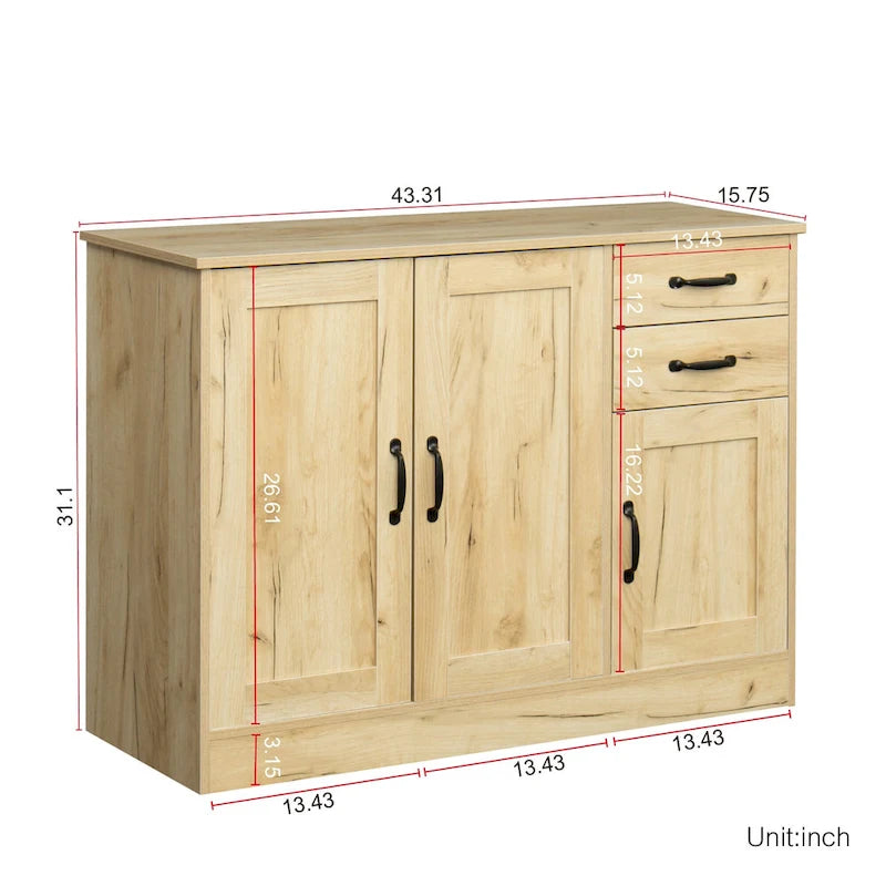 Modern Wood Buffet Sideboard with 3 Doors & 2 Drawers