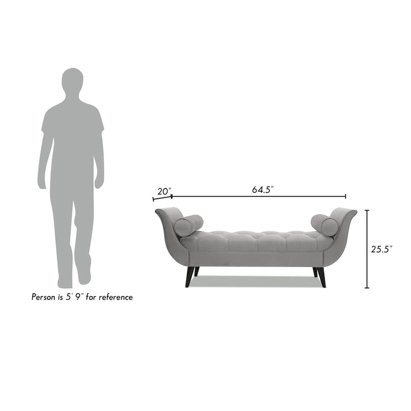 Velvet Tufted Bench with Solid Wood Frame & Bolster Pillows