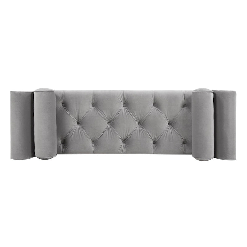 Velvet Tufted Bench with Solid Wood Frame & Bolster Pillows