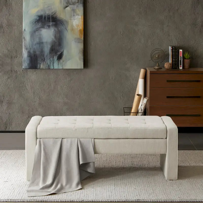 Upholstered Button-Tufted Storage Bench with Soft-Close Lid
